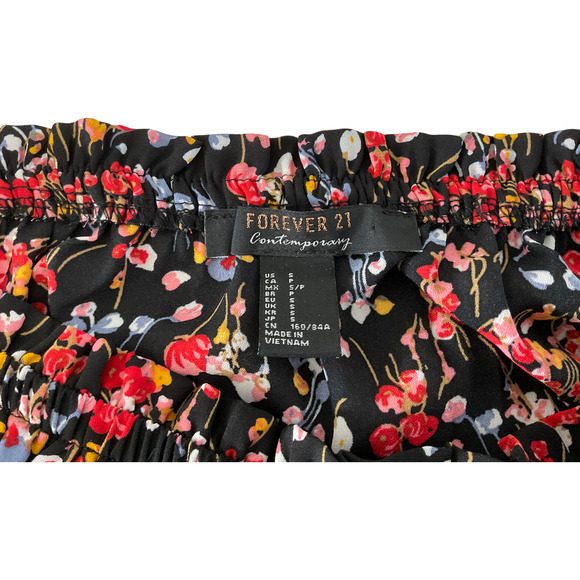 Forever 21 Women's Small Floral  Black Red Dress Off-Shoulder Short Sleeve - Picture 3 of 13